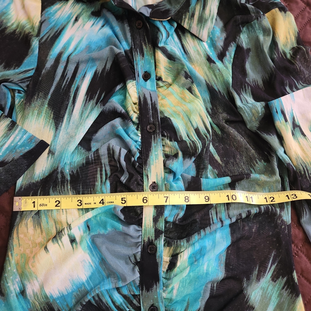 Future Collective‎ Gabriella Karefa Johnson Abstract Print Mesh Ruched Button Up - Picture 9 of 11